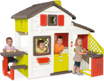 Smoby - Neo Friends House - Playhouse (2.1m tall) with accessories for kids, suitable both indoors and outdoorswith picnic table and kitchen for boys and girls aged 2 and over