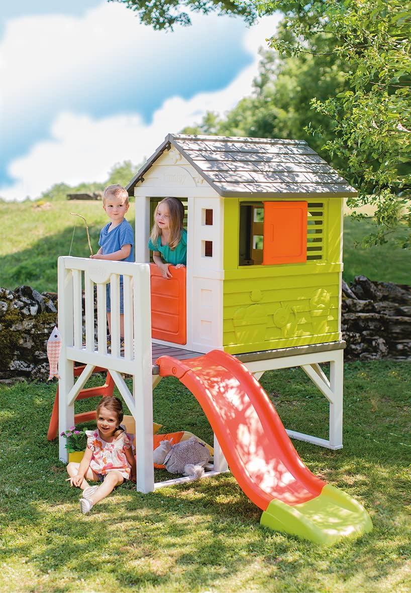 Smoby Kids Playhouse on Stilts with Slide | Strong and Durable Wendy House, Suitable for Outdoor and Garden Use